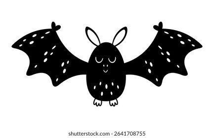 Cute bat doodle, black and white isolated Halloween character. Halloween hand drawn vector illustration in flat style