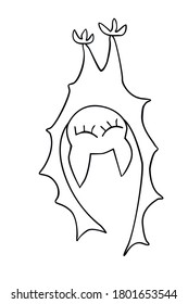 Cute bat drawn in cartoon doodle style. Vector outline illustration isolated on white background. For coloring book page, halloween design, greeting card, motor development