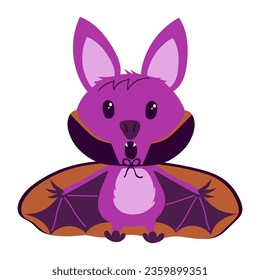 Cute bat dressed as a vampire. Happy Halloween sticker of ghoul. holiday clipart count dracula