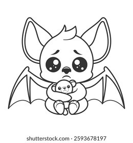 Cute bat feels sad, for coloring