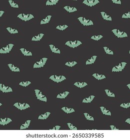 Cute bat flat seamless pattern. Happy Halloween party print with flying bat silhouette. Vector illustration for holiday wrapping, kids fabric, holiday decoration, textile, wallpapers, background