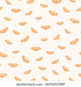 Cute bat flat seamless pattern. Happy Halloween party print with flying bat silhouette. Vector illustration for holiday wrapping, kids fabric, holiday decoration, textile, wallpapers, background