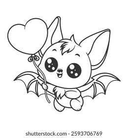 Cute bat flying with balloons, for coloring