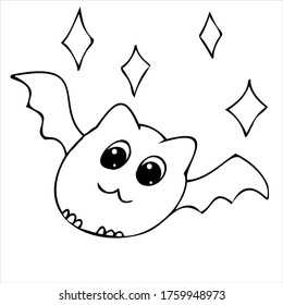 murciélago lindo volando en el cielo nocturno, elemento decorativo vector, libro de colorear