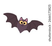 Cute bat halloween clipart element, icon vector. Printable fun Halloween activity worksheet for kids.