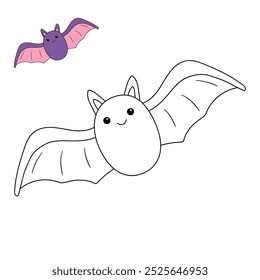 Cute bat halloween coloring pages for kids. Trace and color bat halloween. Vampire bat animal halloween vector. Coloring book for kids. Kindergarten and preschool worksheets printable for kids.