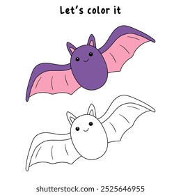 Cute bat halloween coloring pages for kids. Trace and color bat halloween. Vampire bat animal halloween vector. Coloring book for kids. Kindergarten and preschool worksheets printable for kids.