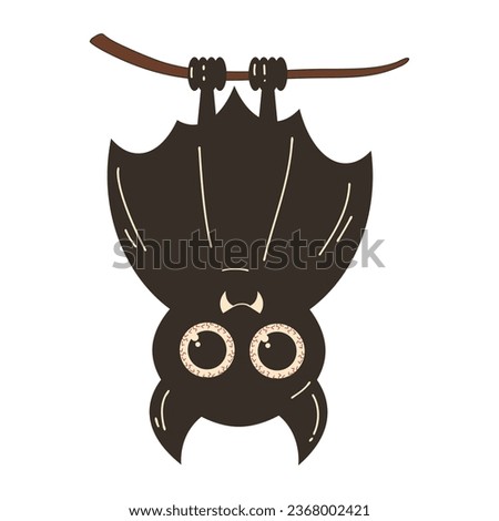 Cute bat for Halloween. Vector character illustration in flat retro cartoon style. A funny bat hangs upside down.