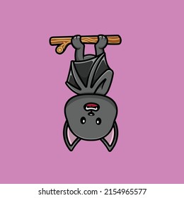Cute Bat Hanging On Tree Cartoon Vector Icon Illustration  Animal Icon Concept Isolated Premium Vector 