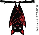Cute Bat Hanging Upside Down on a Branch Vector Illustration