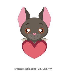 Cute bat holding a heart