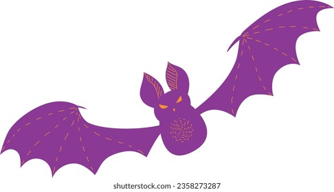 Cute bat illustration. Graphic element, mystical characters. Horror fear celebration Halloween. Cartoon flat vector. Fly mammal