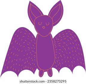 Cute bat illustration. Graphic element, mystical characters. Horror, fear, celebration Halloween. Cartoon flat vector in purple color