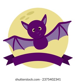 cute bat illustration halloween badge banner