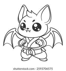 Cute bat learns martial arts, for coloring