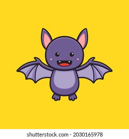 Cute bat mascot character cartoon icon illustration. Design isolated flat cartoon style