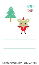 cute bat merry Christmas greeting card