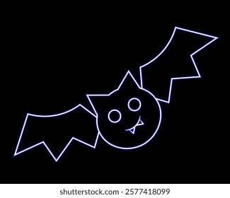 Cute Bat in neon effect in blue color