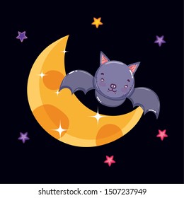 cute bat night moon halloween