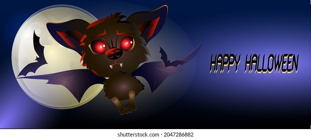 
Bate lindo en el fondo de la luna. Ilustración vectorial para Halloween