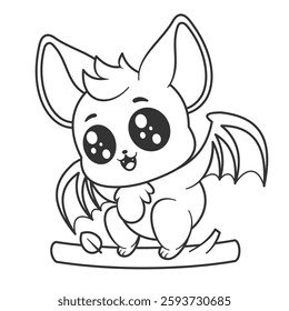 Cute bat on a tree branch, for coloring