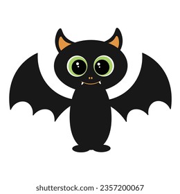 Cute bat on a white isolated background, for Halloween, for the decoration of the holiday in December, the symbol of Halloween, the design of the autumn holiday, autumn, a cartoon-style bat, vector