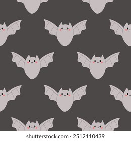 Cute bat pattern on dark background. Seamless Vector Hand Drawn Halloween Design.
