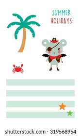 cute bat pirate summer holidays tag vector