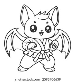 Cute bat prepares to learn martial arts, for coloring