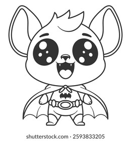Cute bat proud to be a superhero, for coloring