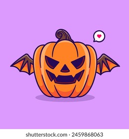 Cute Bat Pumpkin Dracula Halloween Cartoon Vector Icon Illustration. Food Holiday Icon Concept Isolated Premium Vector. Flat Cartoon Style