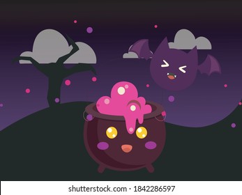 cute bat and pumpkin halloween