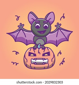 Cute Bat with pumpkinhead for Halloween vector design