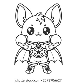 Cute bat ready to do boxing, for coloring