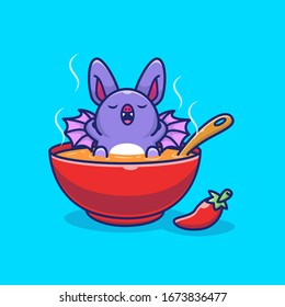 Cute Bat Relax On Soup Vector Icon Illustration. Corona Mascot Cartoon Character. Animal Icon Concept White Isolated. Flat Cartoon Style Suitable for Web Landing Page, Banner, Flyer, Sticker, Card