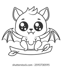 Cute bat sitting on a tree branch, for coloring