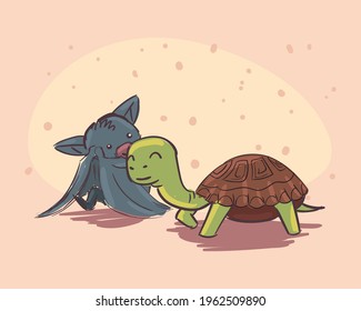 Cute bat and turtle cartoons