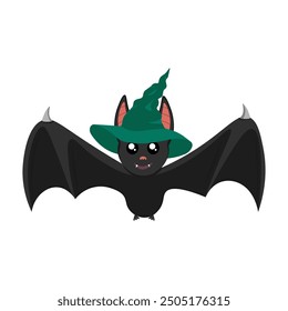 Cute bat wearing Halloween witch hat