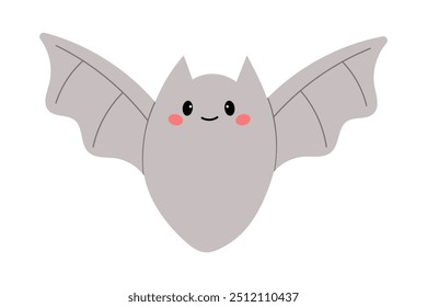 Cute bat with wide wings and smiling face hand drawn vector illustration isolated on white.