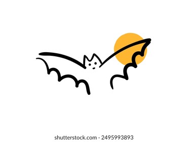 cute bat. with yellow strokes, hand drawn vector illustration.