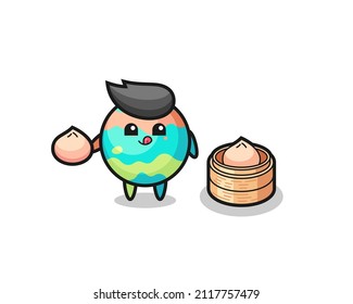 caracter adorable de las bombas de baño comiendo bollos al vapor , diseño de estilo lindo para camisetas, pegatinas, elemento logo