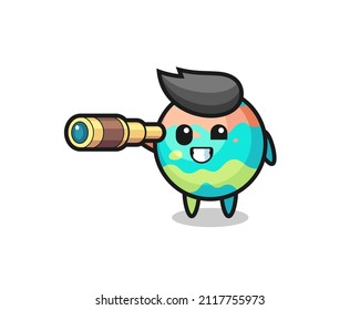 cute bath bombs character is holding an old telescope , cute style design for t shirt, sticker, logo element