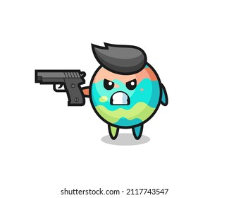 el tierno tiroteo del personaje de las bombas de baño con un arma, diseño de estilo lindo para camiseta, pegatina, elemento logo
