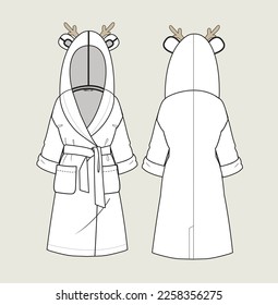 cute bath robe for kids and girl flat sketch illustration