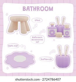Nettes Badezimmer Zubehör Set 3D Illustration