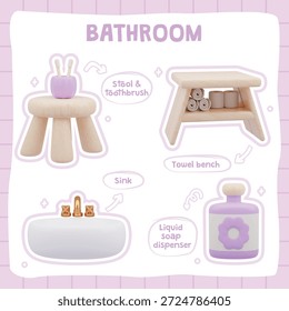 Baño lindo Essentials 3D Ilustración