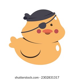 Cute bathroom rubber duck in pirate costumes vector cartoon character isolated on a white background.