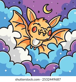 Bats bonitos no Halloween noite vetor ilustração de desenhos animados