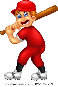 cute batter cartoon in action with smiling and bring stick