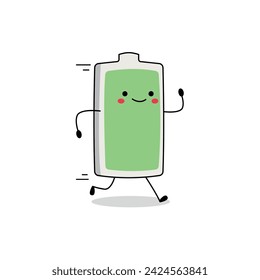 Cute battery cartoon character running doodle